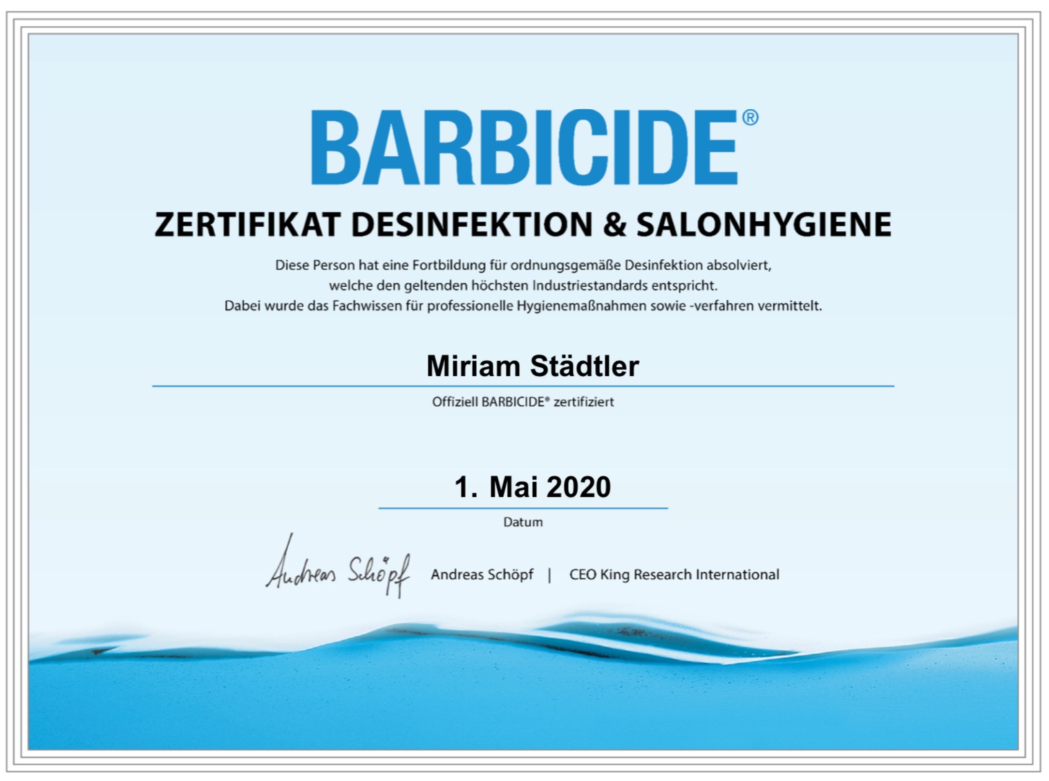 Barbicide Zertifikat f. Salonhygiene